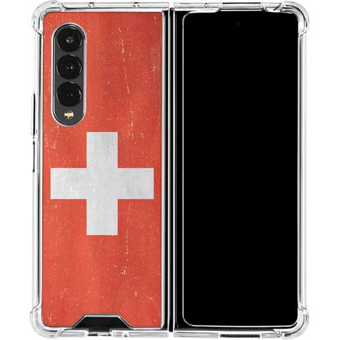 Switzerland Flag Distressed Galaxy Z Fold4 5G Clear Case